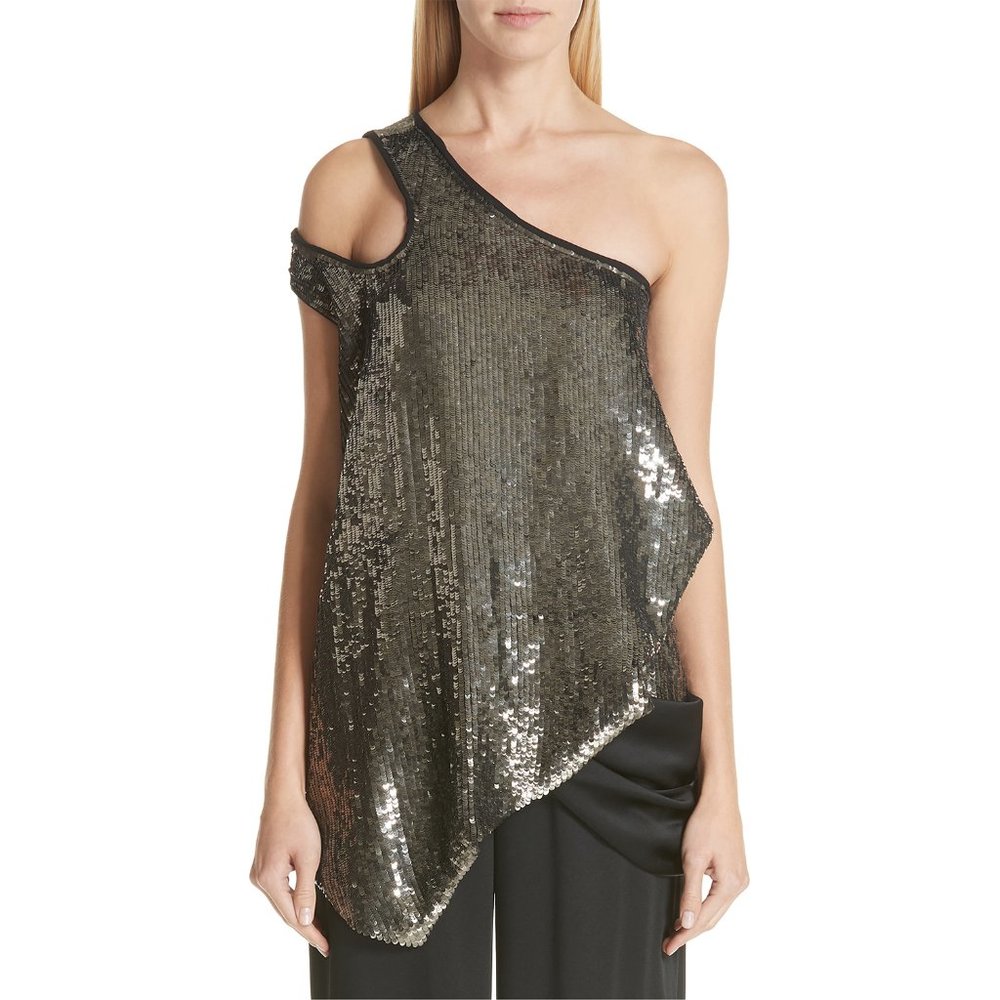 MONSE Black Sequin Asymmetrical Blouse